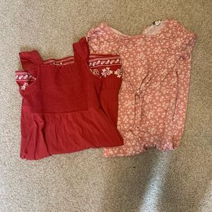 Red embroidered dress and Pink floral jumpsuit